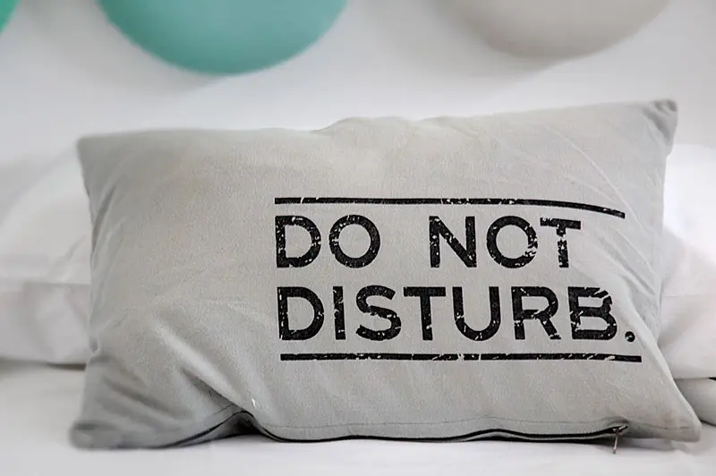 Pillow with DO NOT DISTURB on it