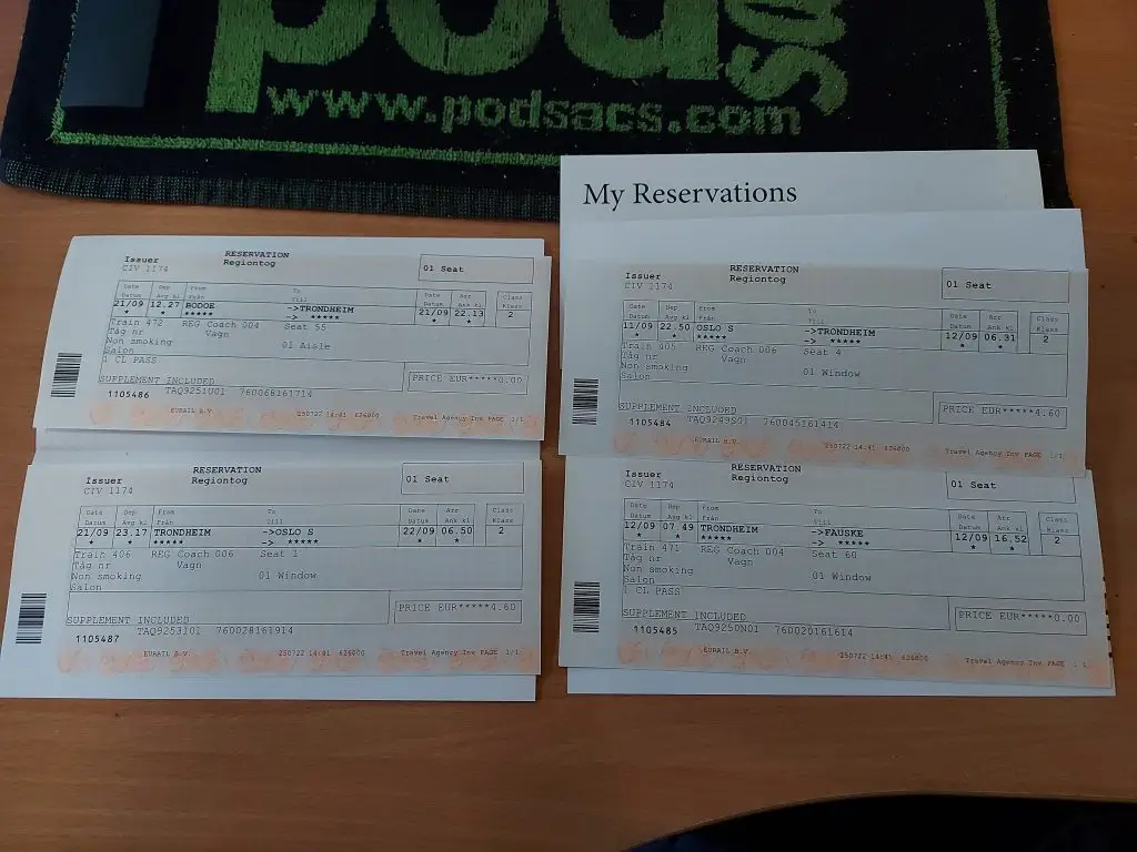 Train seat reservation tickets